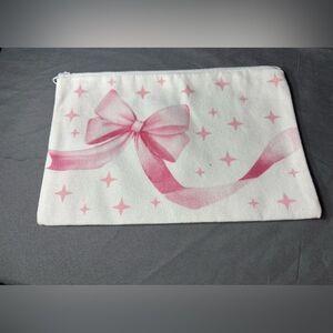 New Pink Bow Print Zip Pouch